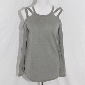 7th Ray Womens Medium Army Green Peekaboo Shoulders Distressed Sweatshirt GUC